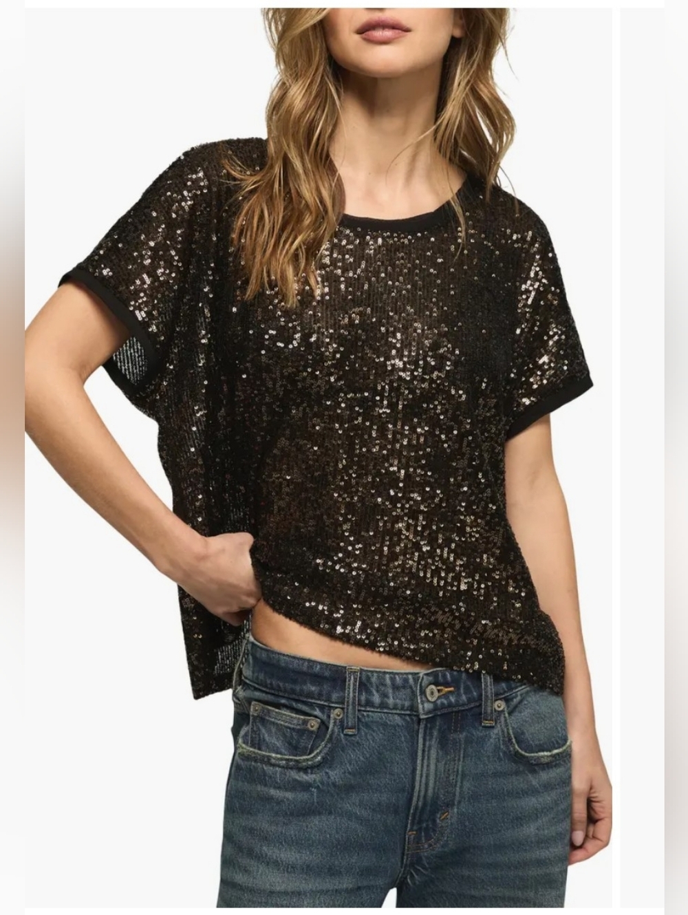 Lucky Brand Black Brown  Sequin T-Shirt NWT